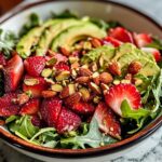 Erdbeer Crunch Salat mit karamellisierten Mandeln