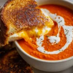 Geröstete Tomatensuppe und Gegrilltes Käsebrot