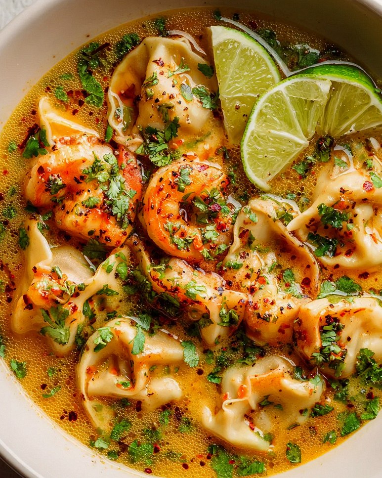 Kokos Curry Wonton Suppe mit Garnelen: Ein Genuss für Feinschmecker!