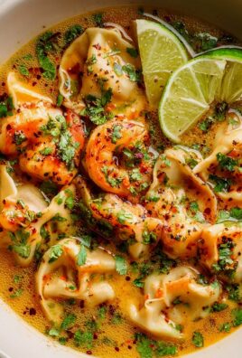 Kokos Curry Wonton Suppe mit Garnelen: Ein Genuss für Feinschmecker!