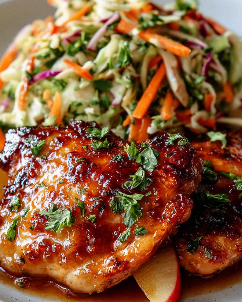 Sticky Apfel-Cider-Hähnchen mit knusprigem Herbst-Slaw