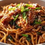 Sticky Garlic Chicken Nudeln mit Honig-Soja-Glasur Rezept
