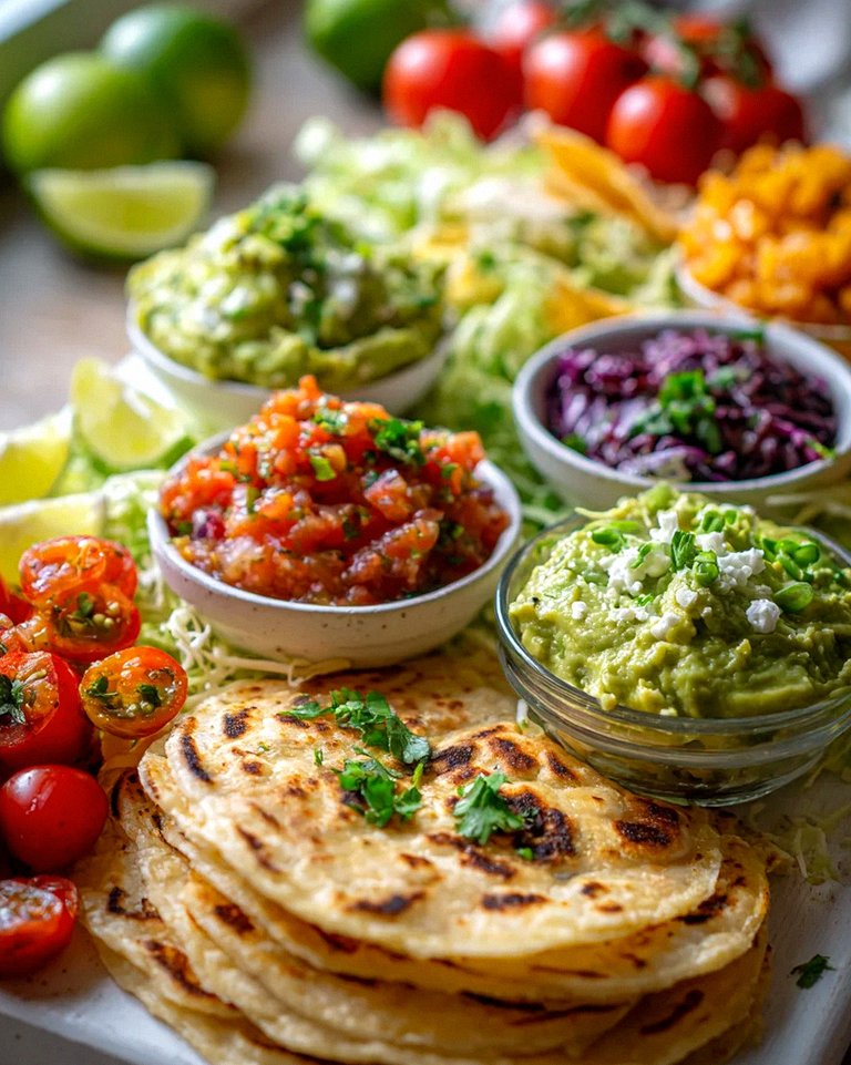 Ultimatives Taco Dinner Board mit Guacamole und Salsa Cups